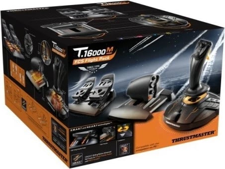 Set joystick Thrustmaster T.16000M PC FLIGHT PACK me pedale dhe levë gazi, për PC, i zi