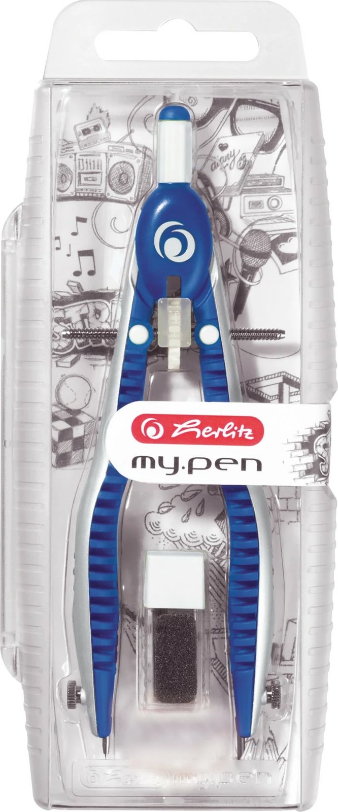 Kompas herlitz my.pen, 163mm, blu/bardhë