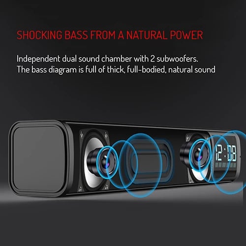Altoparlant me orë zgjimi, Adler AD 1191, Bluetooth 5.0, stereo 2x5W, SD/USB/AUX, bateri 1200 mAh, i zi