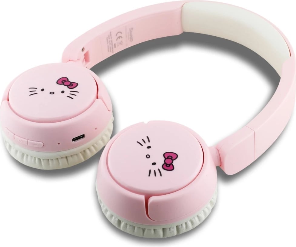 Kufje Bluetooth Hello Kitty Face Logo, on-ear, 30 orë, USB-C, Rozë