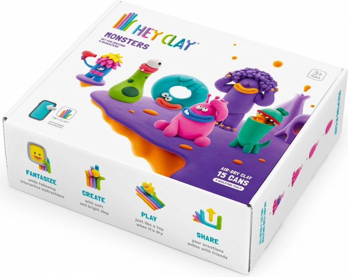 Set modelimi Hey Clay Monsters, Tm Toys, 15 kanaçe, 11 ngjyra