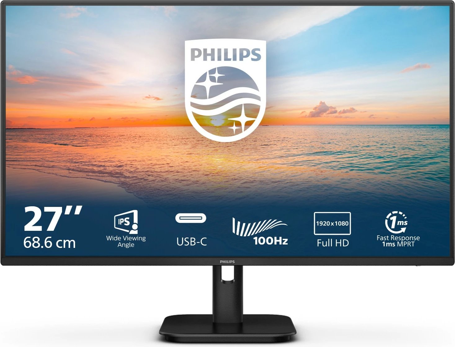 Monitor Philips 27E1N1300A, 27 inç, IPS, HDMI, USB-C, e zezë