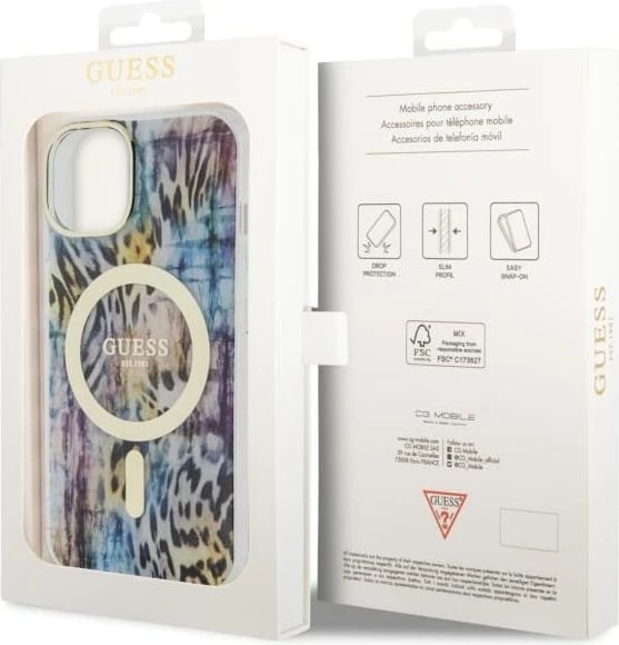 Mbështjellës Guess Leopard MagSafe për iPhone 14, Blu