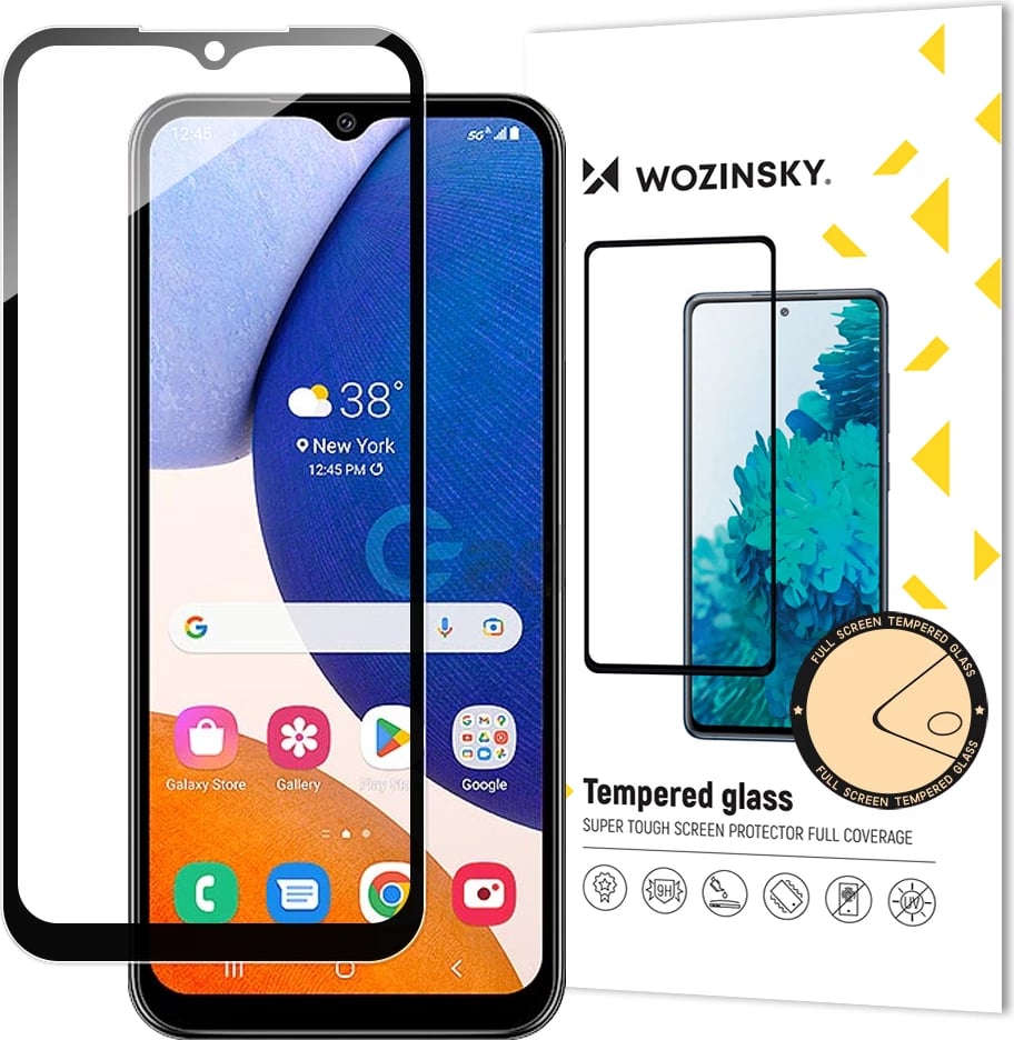 Xham i temperuar Wozinsky Full Glue për Samsung Galaxy A14 5G / A14, me kornizë të zezë