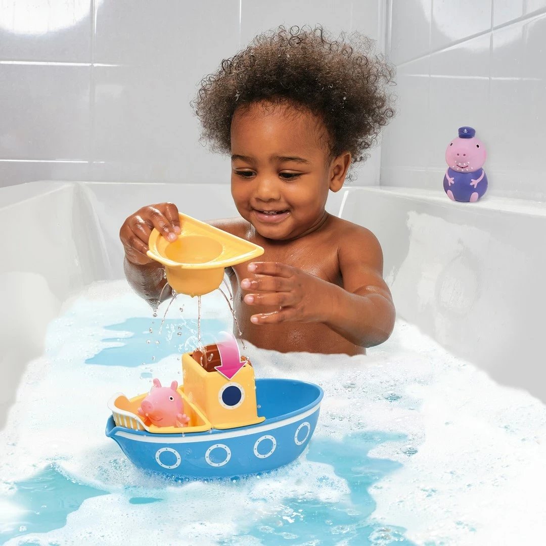 Set lodrash TOMY Peppa Pig Grandpa Pig's Splash & Pour Boat, shumëngjyrëshe