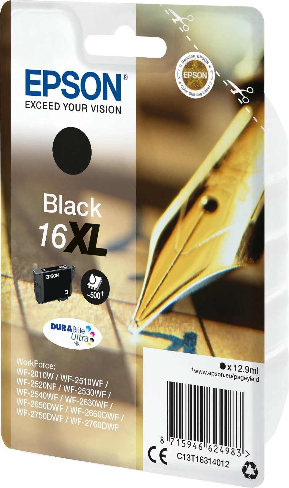 Toner Epson Pen and crossword 16XL DURABrite Ultra, High (XL) Yield, 12.9 ml, Ngjyrë zezë