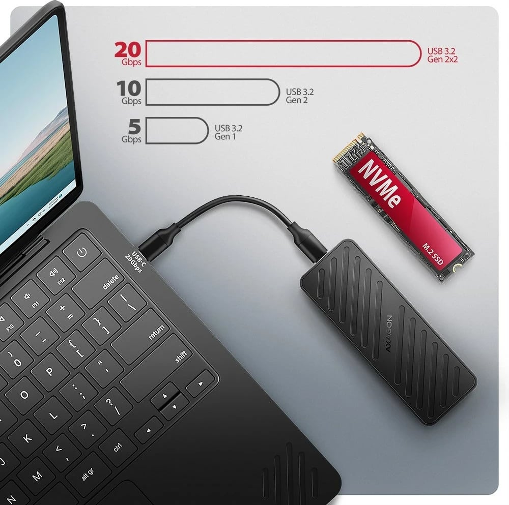 Kasë SSD AXAGON EEM2-20G, USB-C 3.2, M.2, E zezë