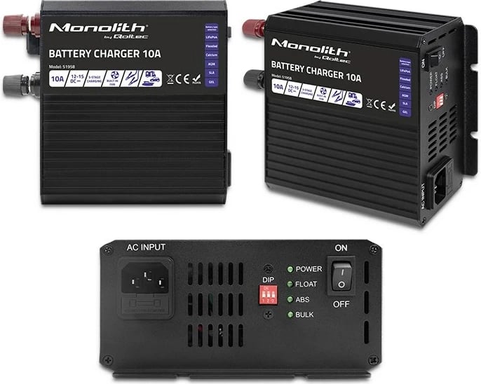 Karikues baterie Qoltec 51958 Smart Monolith për LiFePO4 AGM GEL SLA, 10A, 12V
