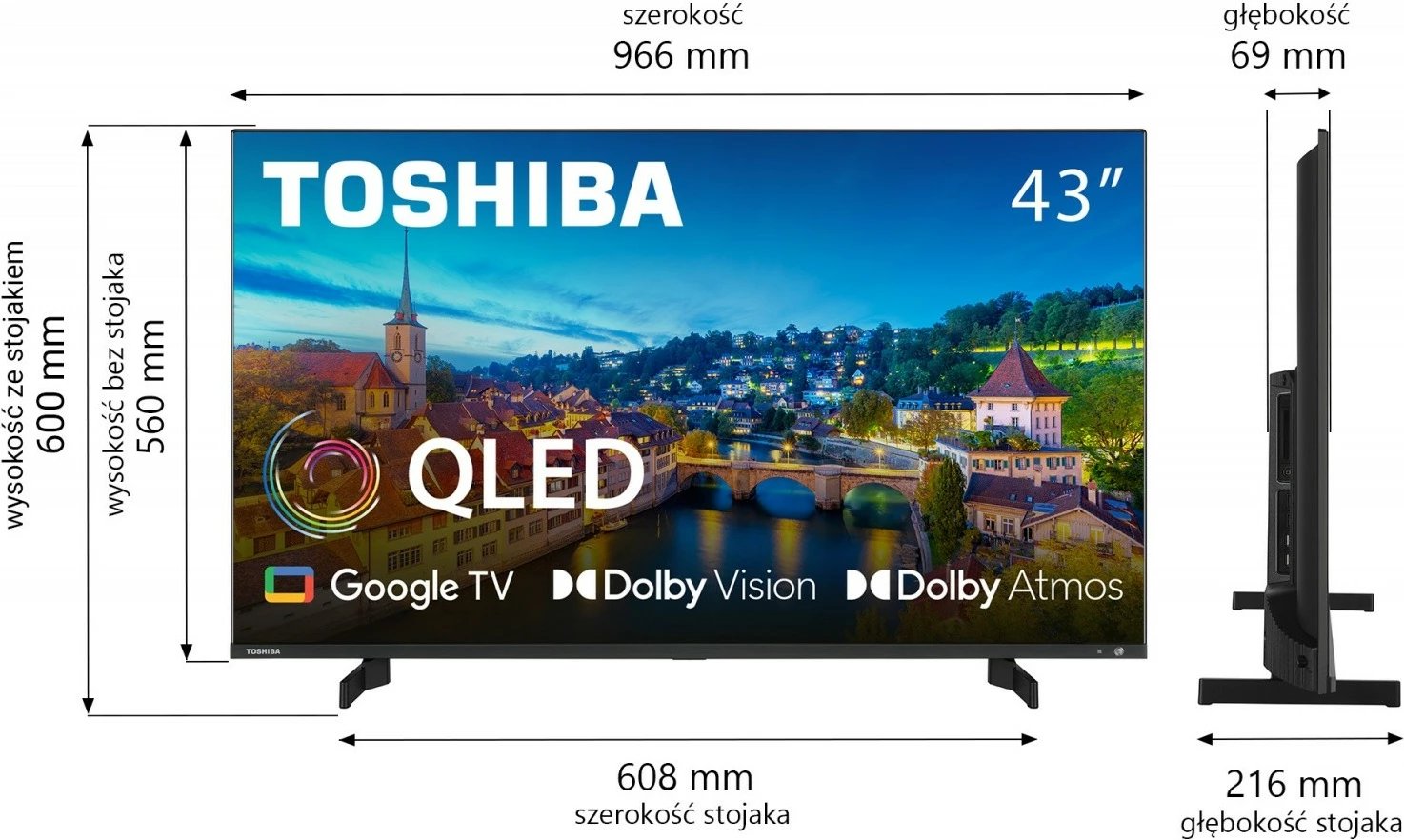 Televizor QLED Toshiba 43QG5E63DG, 43", Ultra HD/4K, Google TV, Dolby Vision, Dolby Atmos