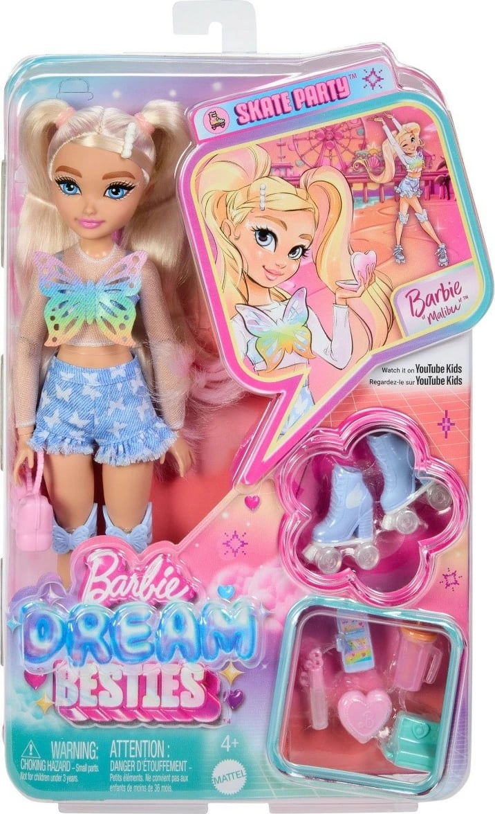 Kukull Barbie Dream Besties Malibu me patina, Mattel JFX96, me aksesorë