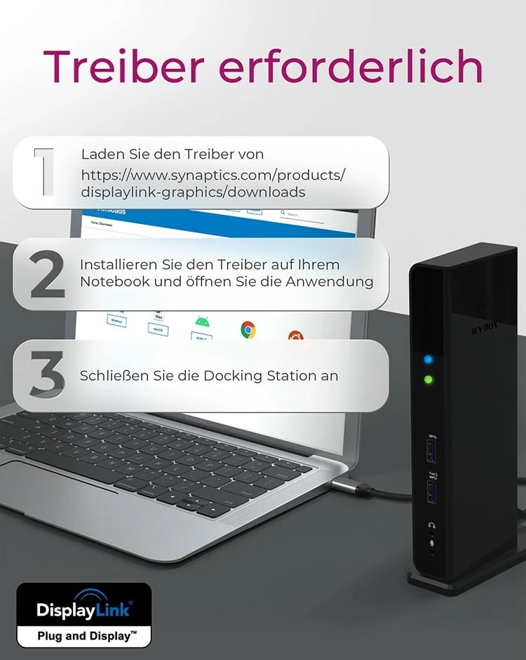 Docking station ICY BOX IB-DK2251AC, RaidSonic, USB 3.2 Gen 2, 3.5 mm, 10,100,1000 Mbit/s, e zezë