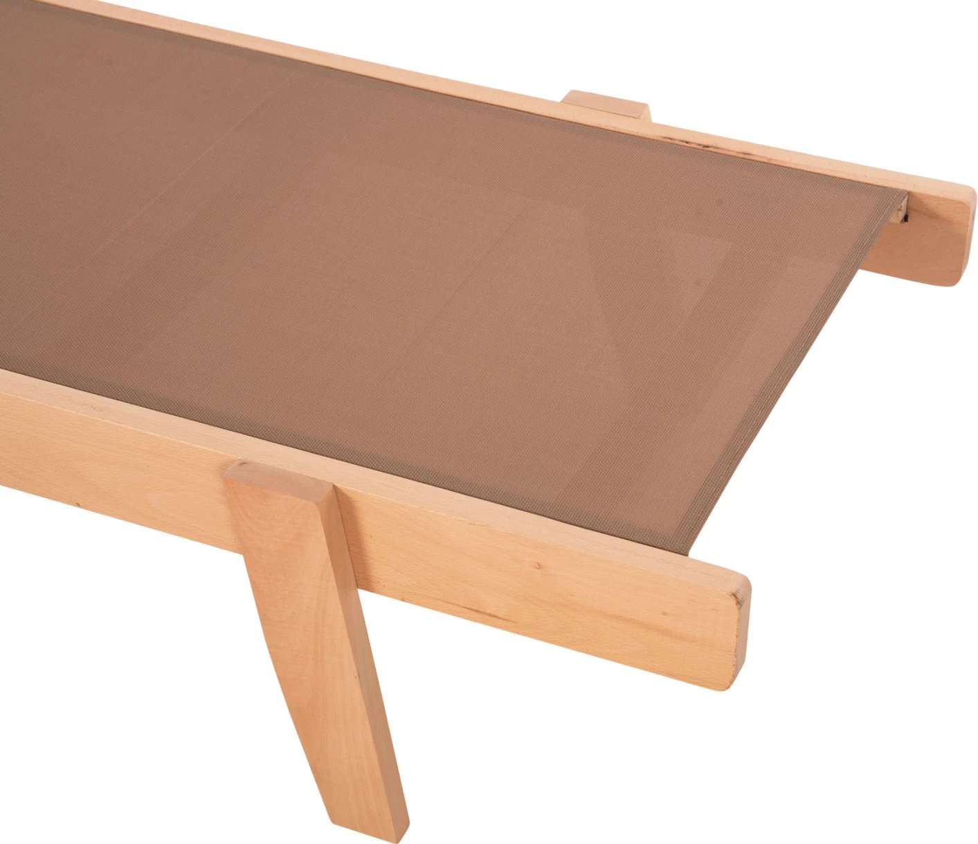 Shezlong profesional për plazh, dru ahu, ngjyrë natyrale & mocha textilene, 200x61-66x31-91H cm, FH10356.05