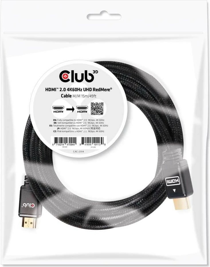 Kabllo HDMI Club3D 2.0 RedMere 15m, 4K60Hz, i zi