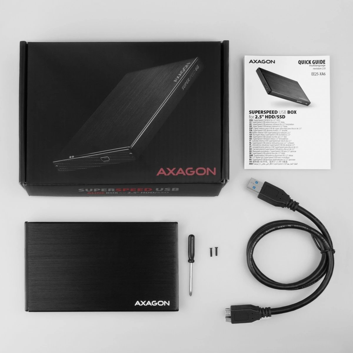 Kasë e jashtme AXAGON EE25-XA6 për disk 2.5", USB 3.2 Gen 1, Alumini, E zezë