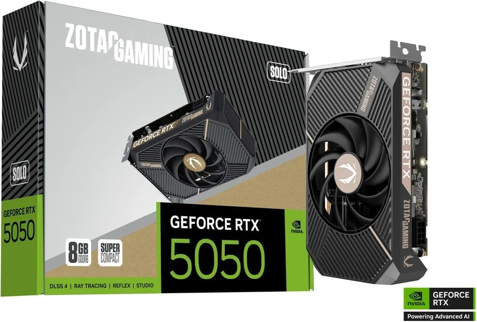 Kartelë grafike, ZOTAC GAMING GeForce RTX 5050 SOLO ZT-B50500G-10L, 8GB GDDR6, 128-bit, PCIe 5.0 x8, 3x DisplayPort + HDMI