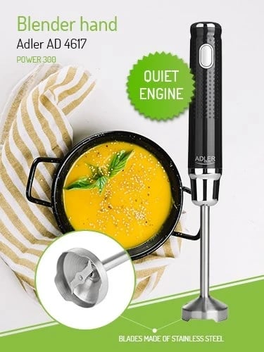 Blenderi zhytës Adler AD 4617, Zi dhe Argjendtë, 350 W