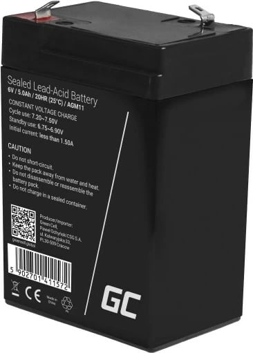 Bateri Green Cell AGM11 për UPS, (VRLA), 6V,  5Ah, e zezë