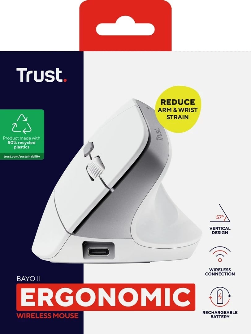 Maus Trust Bayo II, Wireless, 2400 DPI, Bardhë