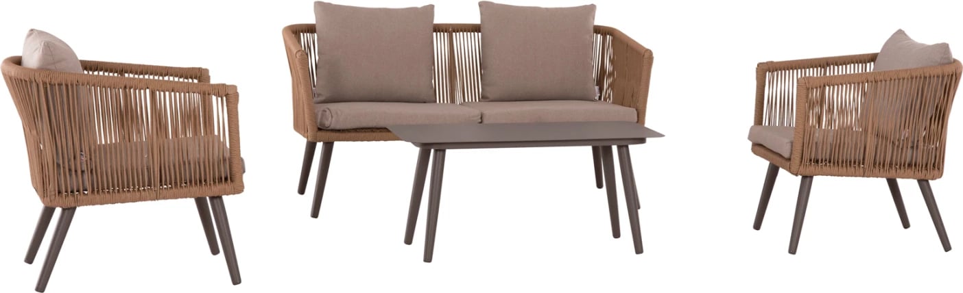 Set lounge për jashtë, 4 pjesë, FREJA FH6057.04, alumin, ratan sintetik, ngjyrë kapuçino & jastëkë bezhë