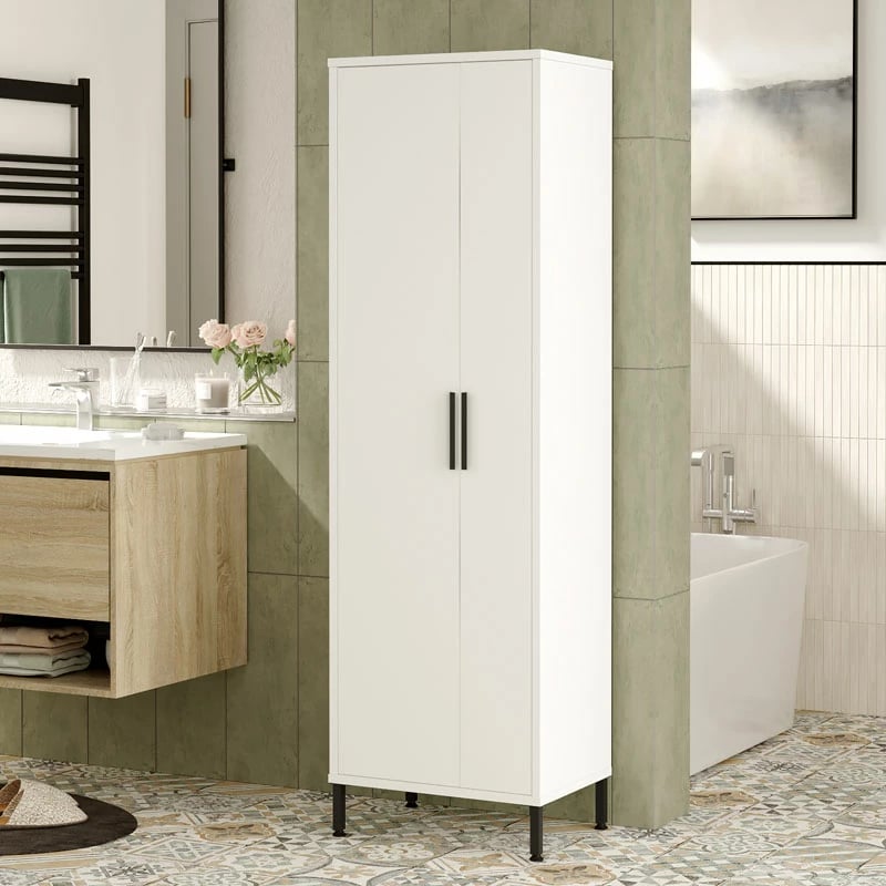Dollap banjoje melamine Dorphy, bardhë, 50x36x165cm