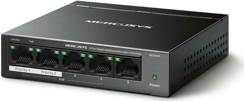 Switch Mercusys MS105GP, 5-Port Gigabit, 4-Port PoE+, i zi