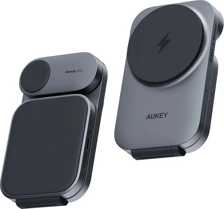 Karikues wireless 3-në-1 AUKEY LC-MC312 MagSafe Qi2, 15W + Karikues PD 30W, Gri, me etui