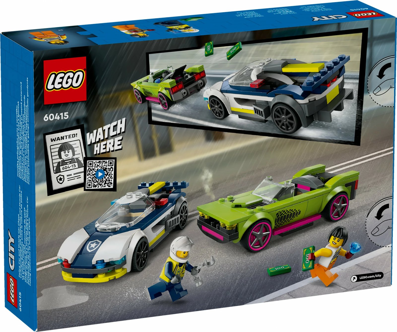Set ndërtimi LEGO City 60415, veturë policie dhe muscle car, shumëngjyrëshe