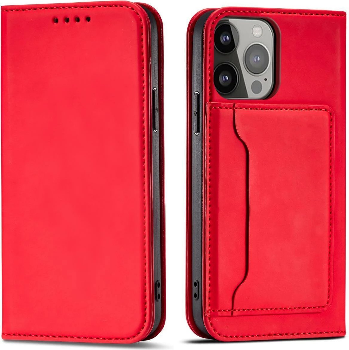 Mbështjellës Hurtel Magnet Card Case për Samsung Galaxy S23, me kapak, portofol dhe mbajtëse, Kuq