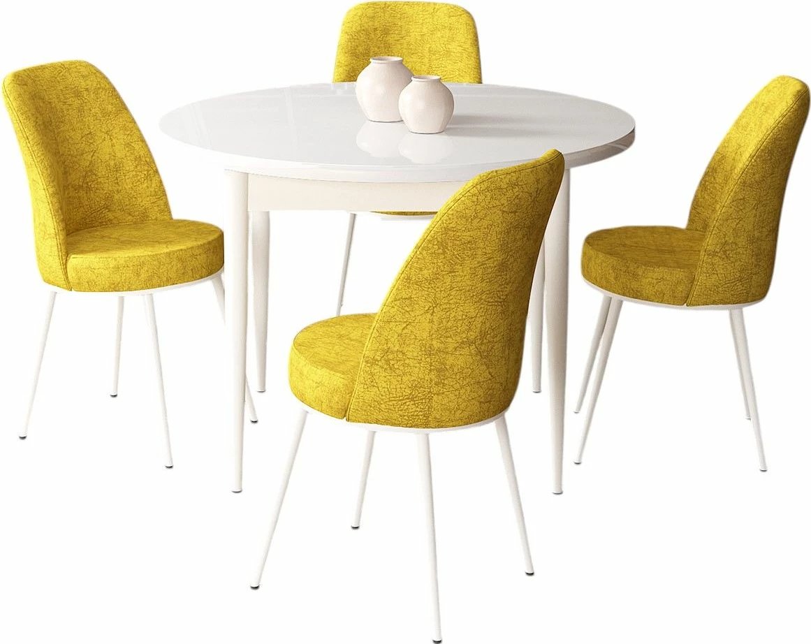 Tavolinë me karrige, 5 copë, Skye Decor, e bardhë, mustard
