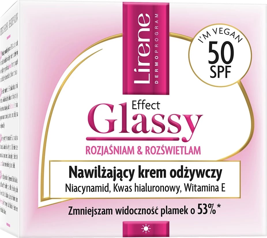Krem për fytyrë për femra Lirene Effect Glassy Moisturizing Nourishing Cream SPF50, 50ml