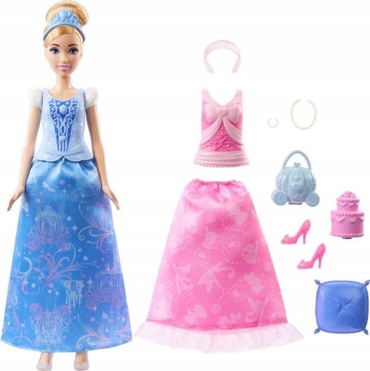 Kukull Disney Princess Cinderella 2-in-1, Mattel JCR95 me dy veshje dhe aksesorë