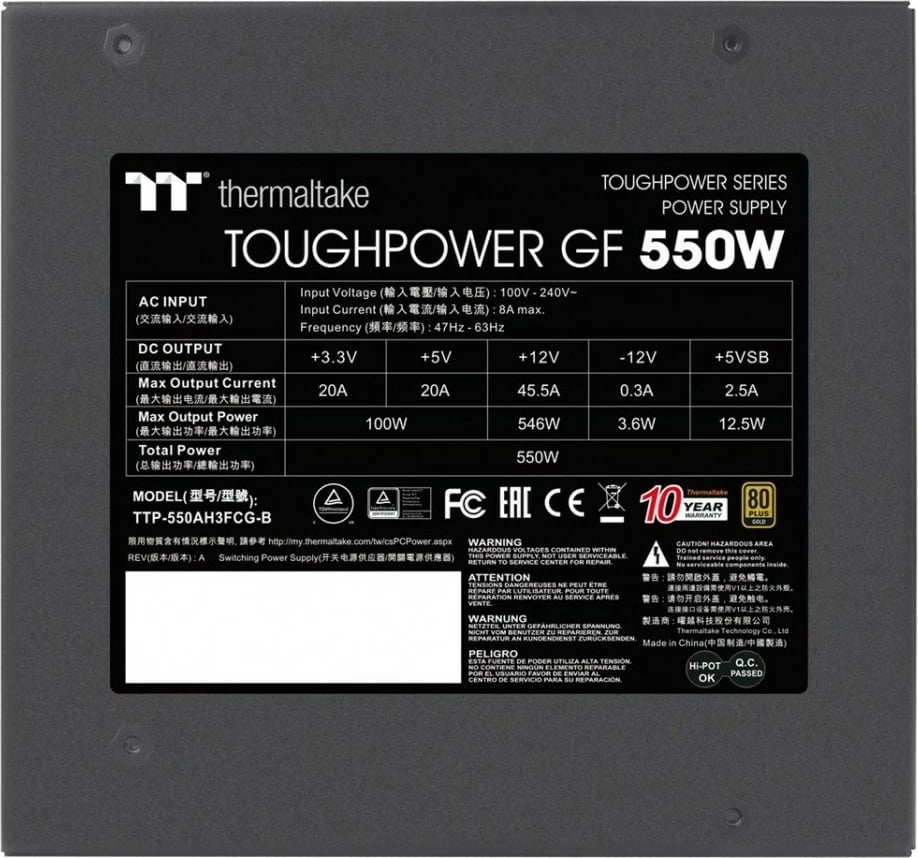 Kasë Thermaltake ToughPower GF 550W, Modular, 80 PLUS Gold