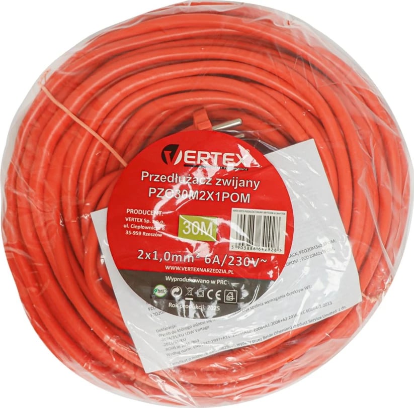 Zgjatues elektrik VERTEX PZO30M2x1,0mm, 30m, portokalli