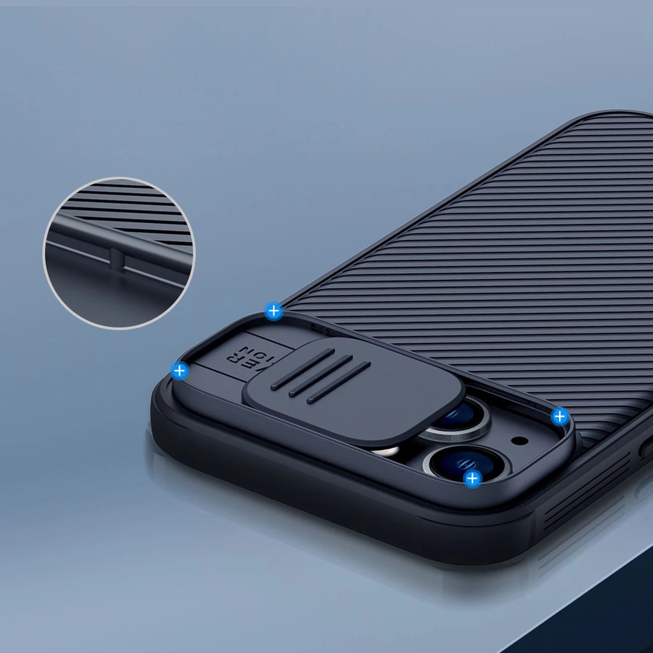 Mbështjellës Nillkin CamShield Pro Magnetic për iPhone 14 Plus, me mbrojtës kamere, MagSafe, Kaltër