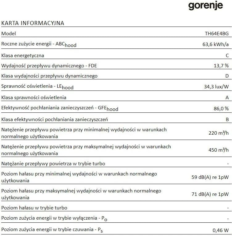 Aspirator teleskopik Gorenje TH64E4BG, 60 cm, i zi Aspirator teleskopik Gorenje TH64E4BG, 60 cm, i zi