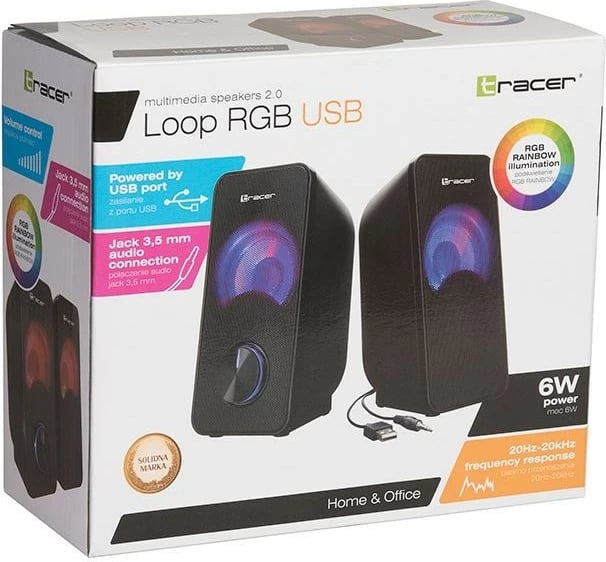 Altoparlantë kompjuteri Tracer Loop RGB 2.0, me ndriçim, të zinj