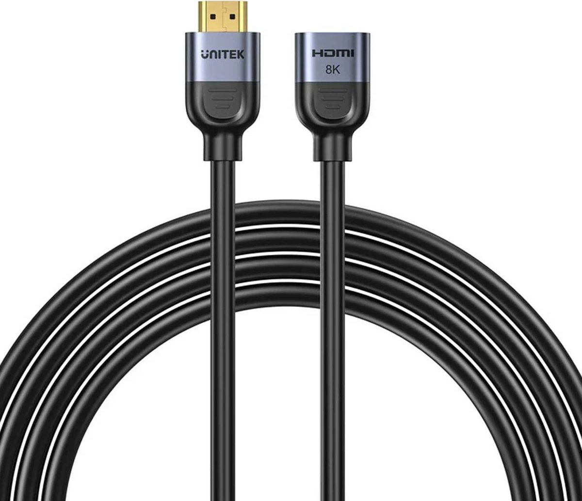 Zgjatës HDMI Unitek 2.1, 8K 1m, ngjyrë argjend e zezë