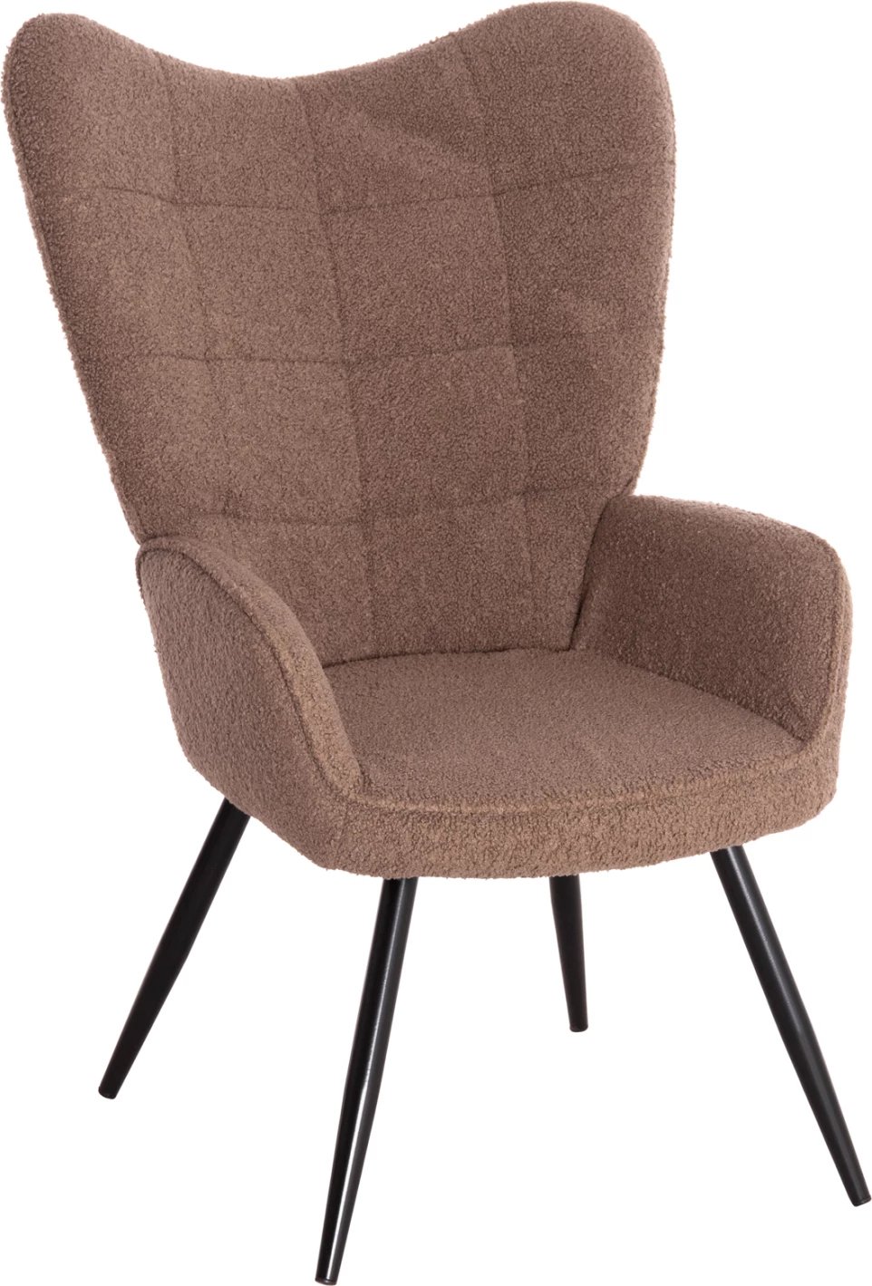 Fotel me këmbestol CRAWLEY, stof boucle kafe, këmbë metalike të zeza, FH8918.26, 69x73x96cm