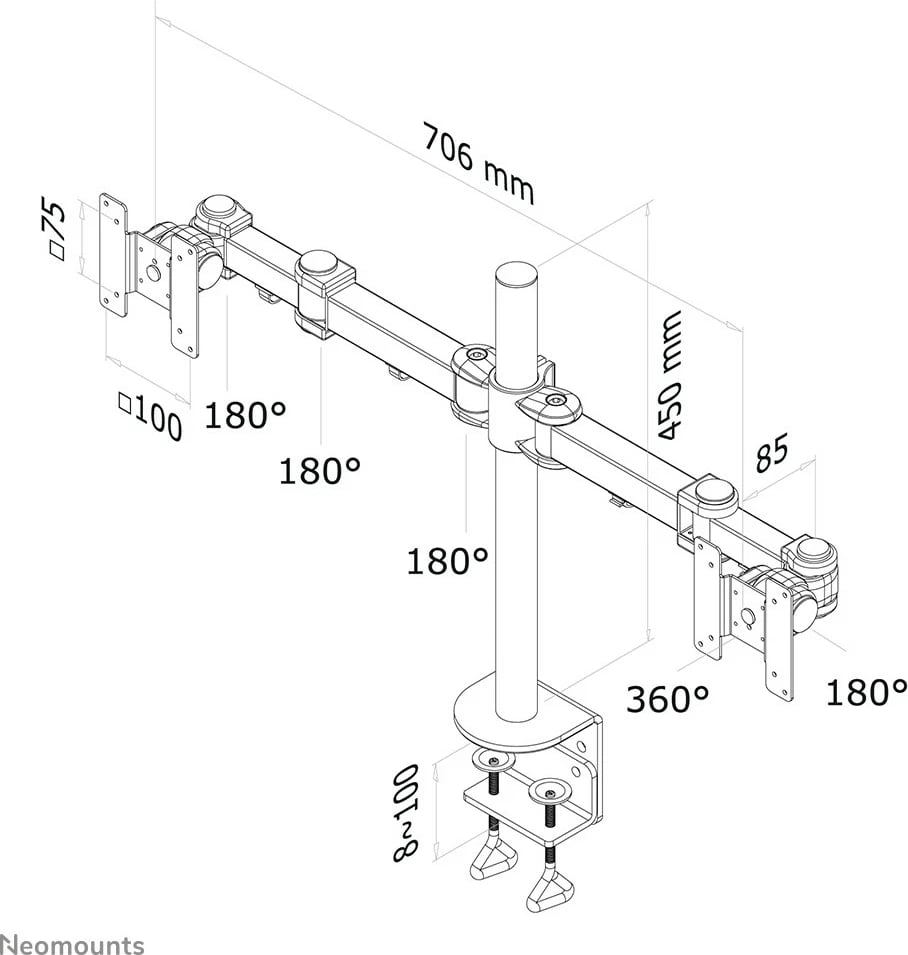 Krah monitori Neomounts, Newstar, FPMA-D960D, 2 ekrane, i zi