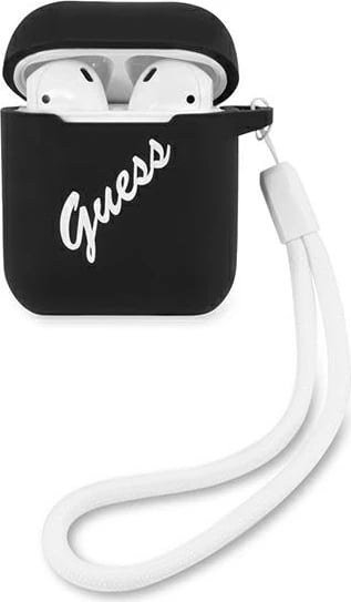 Mbështjellës Guess GUACA2LSVSBW për AirPods 1/2, silikon, zi/bardhë