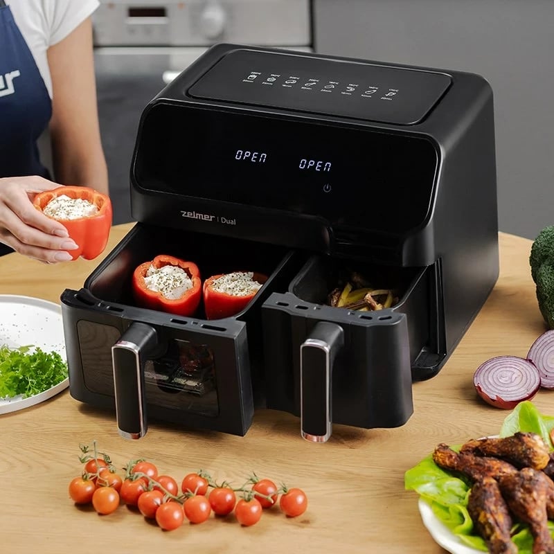 Fritezë ajri Zelmer ZAF 9000, 5.5 l + 3.5 l, 2700 W, e zezë