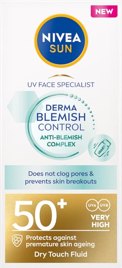 Fluid për fytyrë me SPF Nivea Sun Derma Blemish Control për femra, 40ml