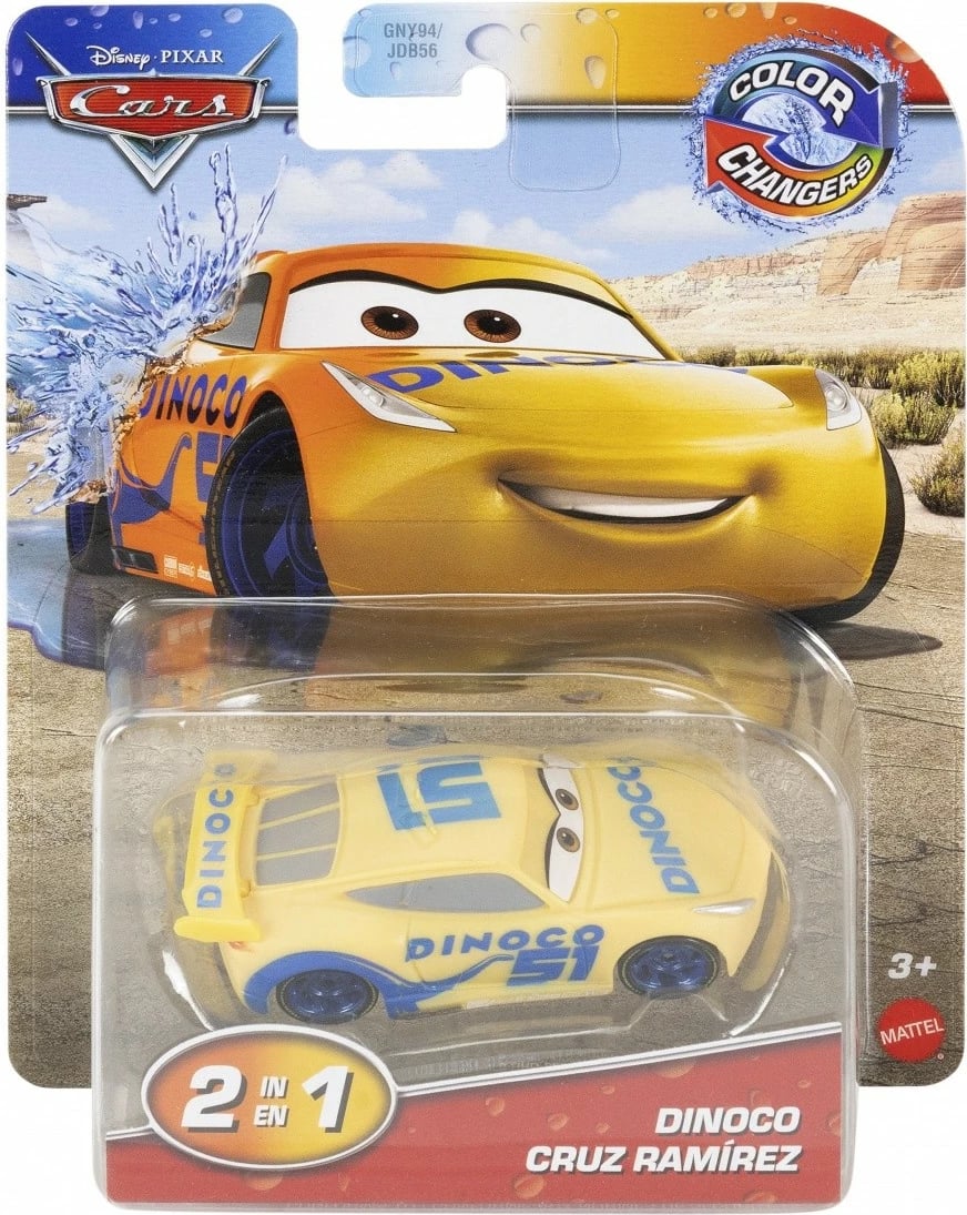 Lodër veturë Mattel Cars Dinoco Cruz Ramirez, 1:55, ndryshon ngjyrë, verdhë/blu