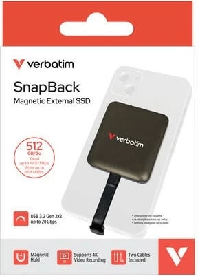 SSD i jashtëm, Verbatim, SnapBack DQVE32060PLG, 512GB, USB-C 3.2 Gen 2x2, lexim 1900MB/s shkrim 1800MB/s, magnetik MagSafe, Mocca, set me 2 kabllo USB-C dhe unazë magnetike