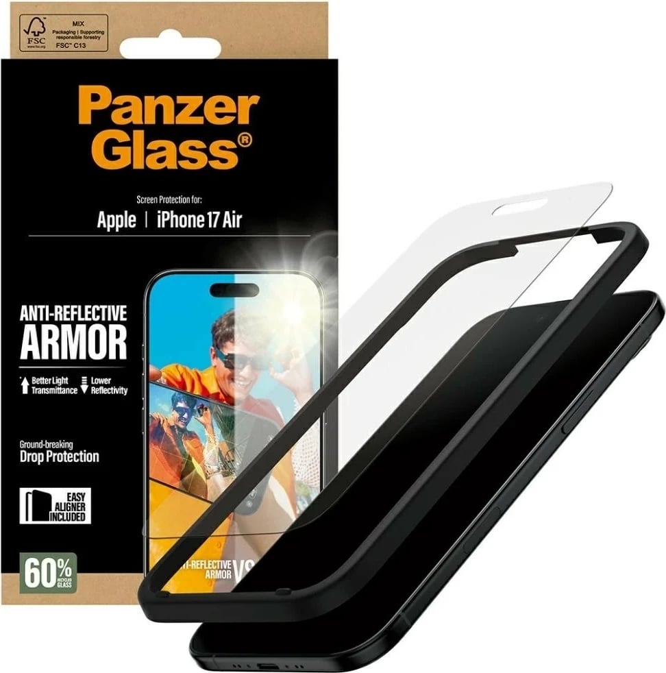 Mbështjellës xhami PanzerGlass Armor Anti-Reflective EasyAligner për iPhone 17 Air transparent