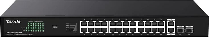 Switch Tenda TEG1128P-24-410W, 26 porta Gigabit, 2 SFP, PoE, i zi
