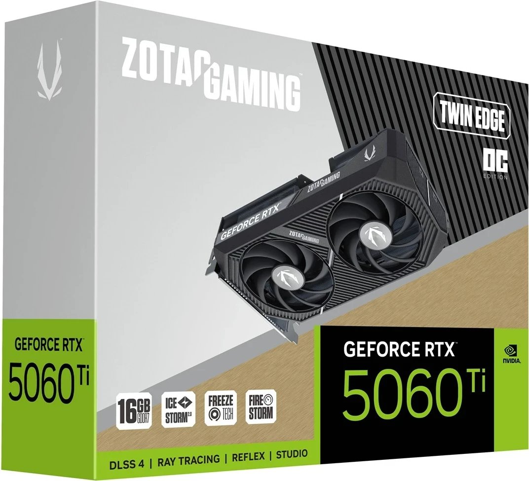 Kartelë grafike ZOTAC GAMING GeForce RTX 5060 Ti Twin Edge OC, 16 GB GDDR7, e zezë