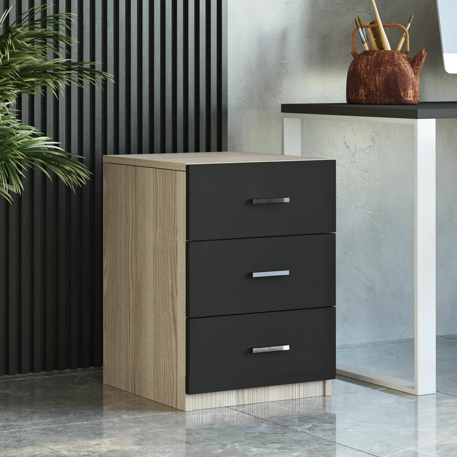 Set mobiljesh për zyre, Skye Decor, VO13-OB, ngjyrë lis dhe e zezë