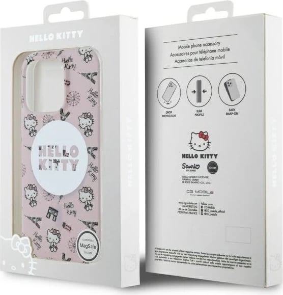 Mbështjellës Hello Kitty IML All Over Paris MagSafe për iPhone 16 Pro, Rozë