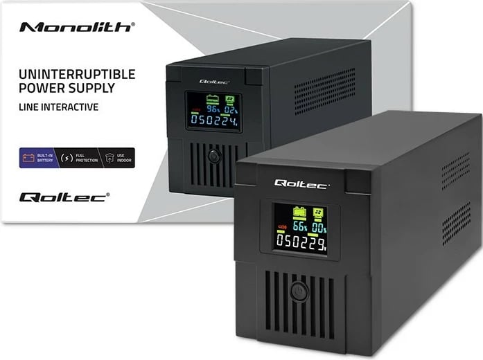 Kasë UPS Qoltec Monolith 1500VA 900W me LCD, USB, e zezë